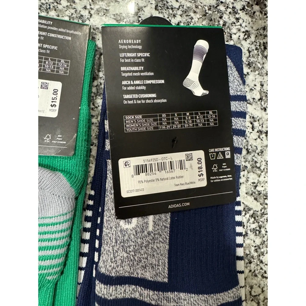 Adidas Mens Soccer Socks Bundle Copa Zone Team Speed Grn Navy Blue Size L 2 Pair